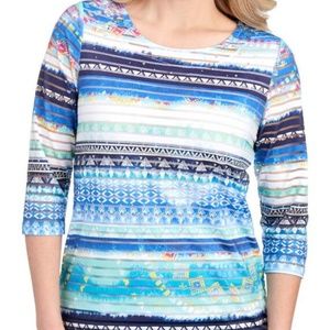 ONQUE PETITE Petite Ikat Stripe Print Studded Tee